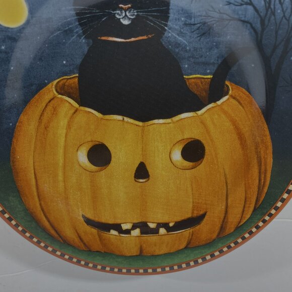 VTG Sakura Pumpkin Hollow David Carter Brown Plates Black Cat & Jack O' Lanterns - Picture 10 of 12